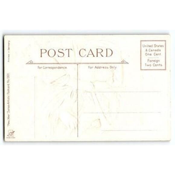 Vintage 1907-1915 Frances Brundage New Year Postcard Children Lithograph Signed - Picture 2 of 2